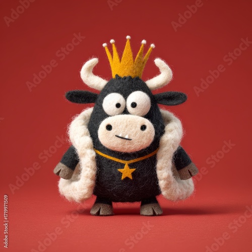Stofftier Stier K?nig Illustration auf rotem Hintergrund Cartoon-Design