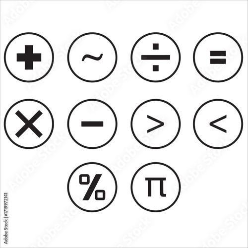 Basic Mathematics Symbols And Operators Icon Set