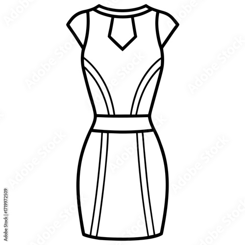 Minimalist Sheath Dress Line Art Vector Illustration on White Background