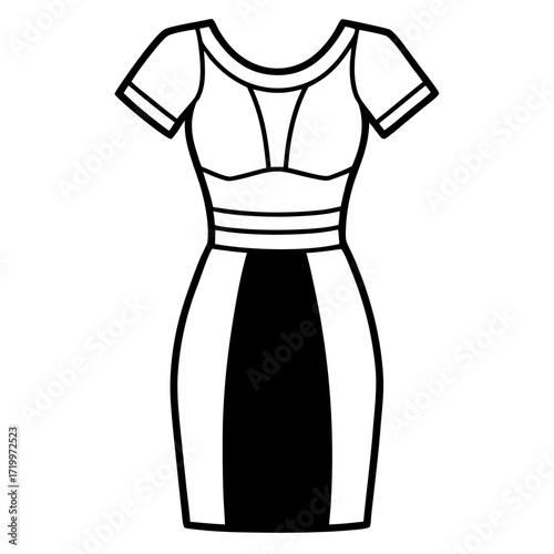Minimalist Sheath Dress Line Art Vector Illustration on White Background