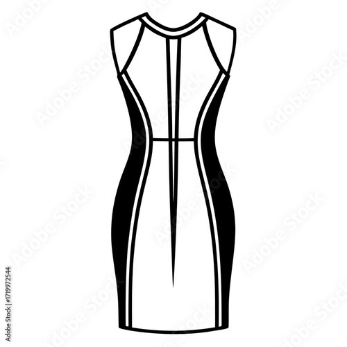 Minimalist Sheath Dress Line Art Vector Illustration on White Background
