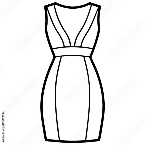 Minimalist Sheath Dress Line Art Vector Illustration on White Background
