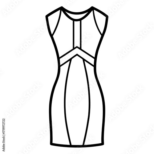 Minimalist Sheath Dress Line Art Vector Illustration on White Background