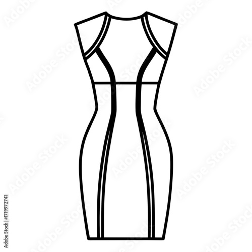 Minimalist Sheath Dress Line Art Vector Illustration on White Background
