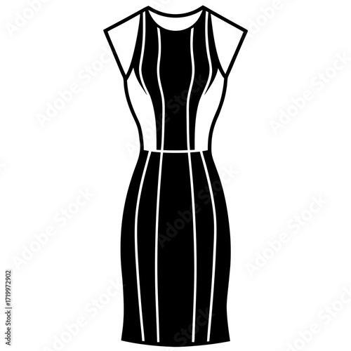 Minimalist Sheath Dress Line Art Vector Illustration on White Background
