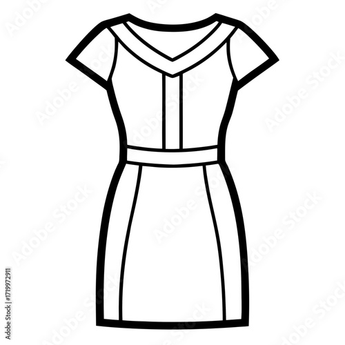 Minimalist Sheath Dress Line Art Vector Illustration on White Background