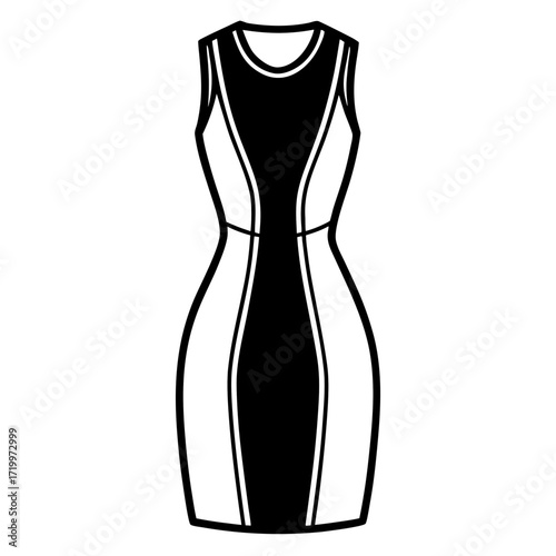 Elegant Simple Sheath Dress Fashion Outline Vector Drawing Isolated on White