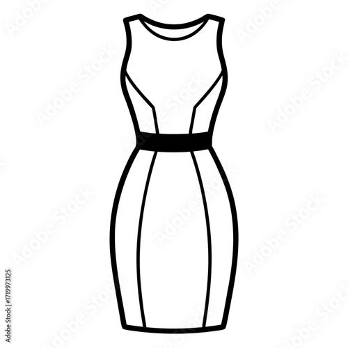 Elegant Simple Sheath Dress Fashion Outline Vector Drawing Isolated on White
