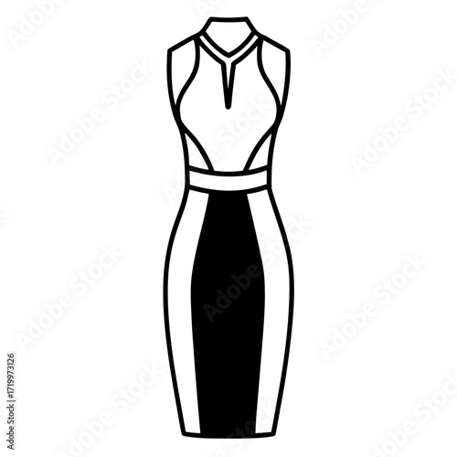 Elegant Simple Sheath Dress Fashion Outline Vector Drawing Isolated on White