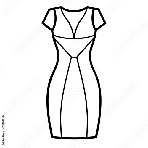 Elegant Simple Sheath Dress Fashion Outline Vector Drawing Isolated on White