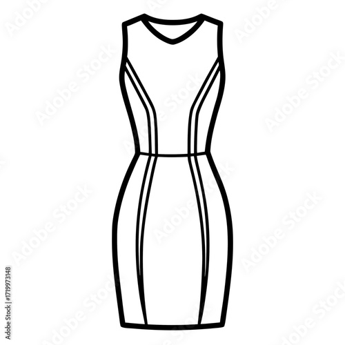 Elegant Simple Sheath Dress Fashion Outline Vector Drawing Isolated on White