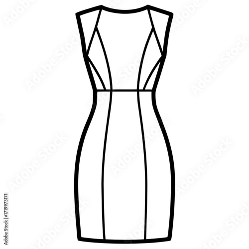 Elegant Simple Sheath Dress Fashion Outline Vector Drawing Isolated on White