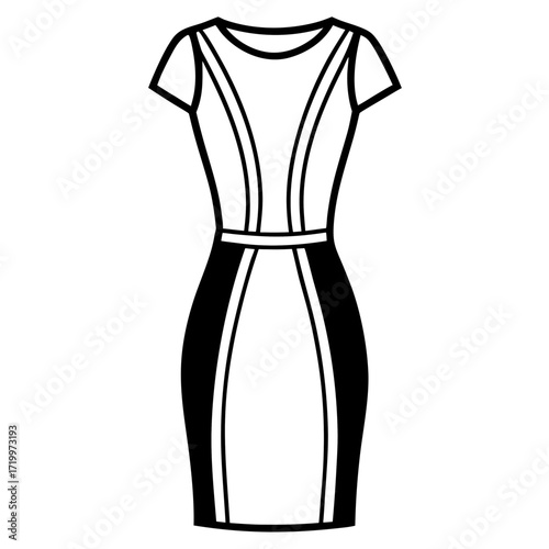 Elegant Simple Sheath Dress Fashion Outline Vector Drawing Isolated on White