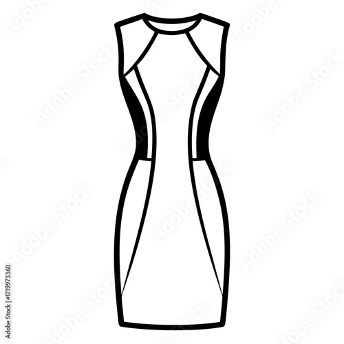 Elegant Simple Sheath Dress Fashion Outline Vector Drawing Isolated on White