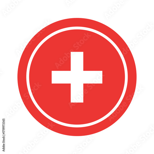 Red circle with white cross plus