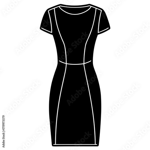 Elegant Simple Sheath Dress Fashion Outline Vector Drawing Isolated on White