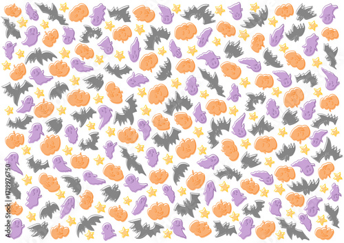 カボチャとおばけとコウモリのかわいいハロウィン模様