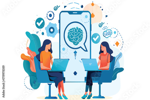 Women Collaborating on Artificial Intelligence and Machine Learning Development with Digital Communication