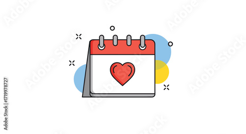 A calendar with a red heart icon symbolizing special dates and anniversaries.