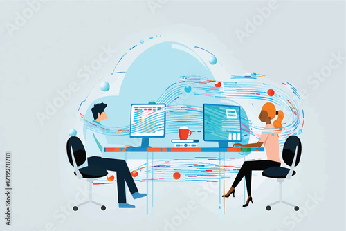 Team of software developers collaborating on a cloud computing platform