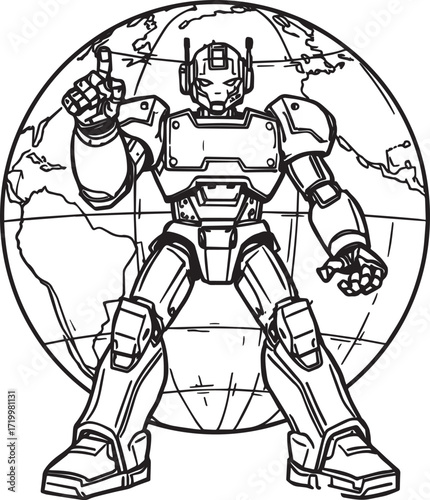 A diverse set of vector illustrations showing robots in creative, caregiving, coding, farming, and transport roles. EPS-ready line art for education, innovation, and future lifestyle themes.