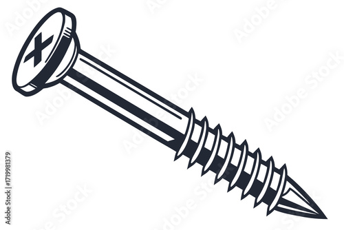 Single wood screw with a cross head on a white background fastener hardware