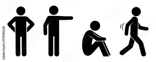 Stickman silhouette set showing physical disability and medical assistance icons vector