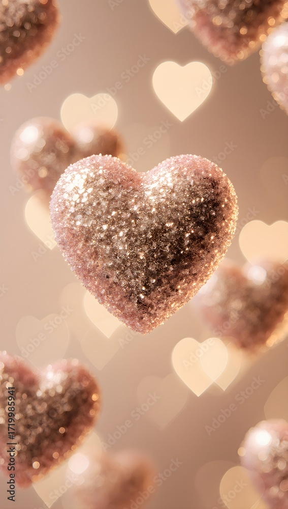 Fototapeta premium Floating Glitter Heart On Warm Bokeh Background