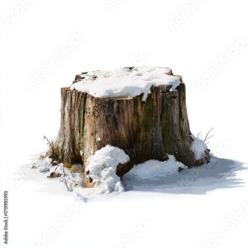 Tree Stump with Snow Cover in Winter Outdoor Scene