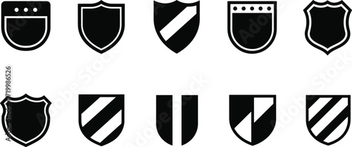 Set of black shields in different shapes vintage blank badges collection