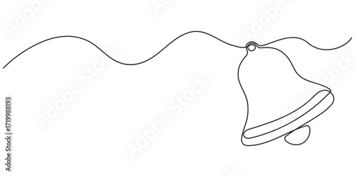 One Continuous Line Drawing of Bell Icon. Single Line Vector Illustration, 
