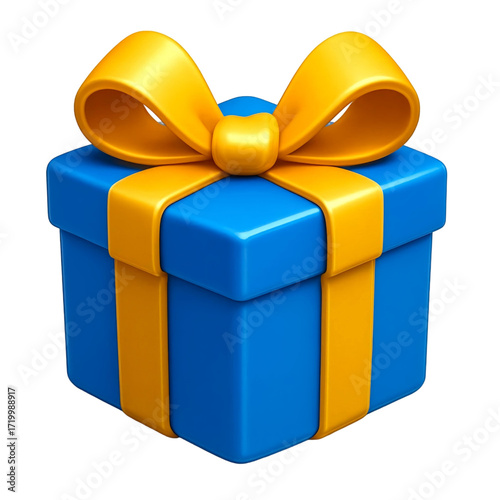 Blue Wrapped Present with Glossy Yellow Ribbon