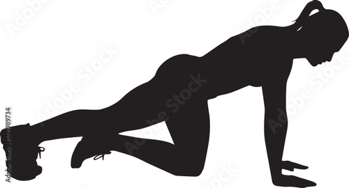 Dynamic silhouette of a female fitness athlete performing mountain climber exercise
