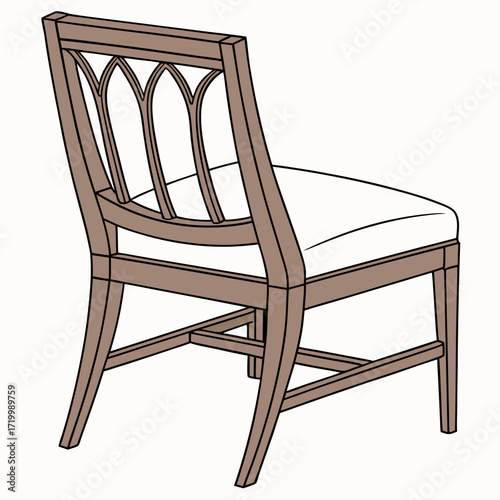 Brown wooden chair with backrest and soft beige seat. Furniture for dining room. Flat vector design