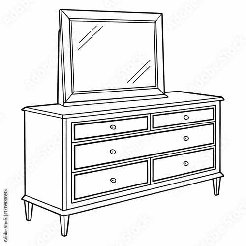 Classic wooden dresser with mirror in flat design, home decor