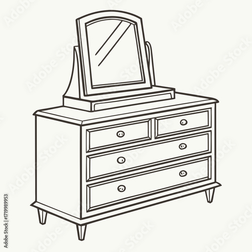 Classic wooden dresser with mirror in flat design, home decor