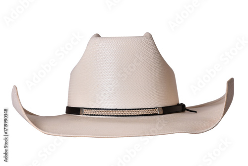 cowboy style hat straw hat with black ribbon isolated on white background, straw hat for women and men head protection
