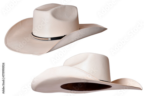 cowboy style hat straw hat with black ribbon isolated on white background, straw hat for women and men head protection