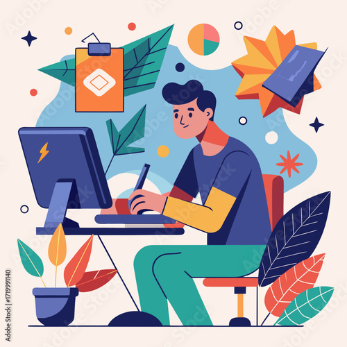 Vector illustration business man in office