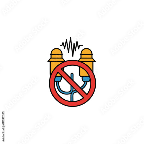 Safety Icon: No Noise, Earplugs Prohibition.