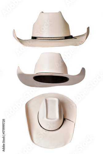 cowboy style hat straw hat with black ribbon isolated on white background, straw hat for women and men head protection