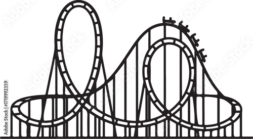 Vector art of black and white vector illustration of a roller coaster, captures the thrill, excitement, and adventure of amusement park rides and recreational activities on