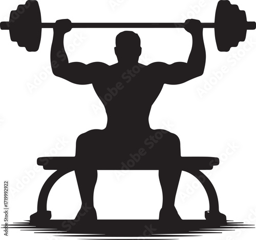 Muscular fitness athlete silhouette performing seated barbell shoulder press in gym