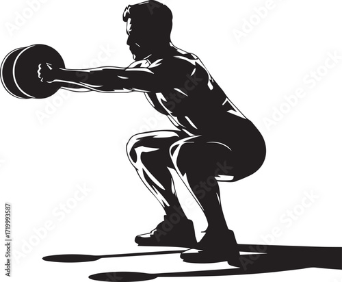 Fitness athlete silhouette performing barbell squat strength training exercise dynamic pose