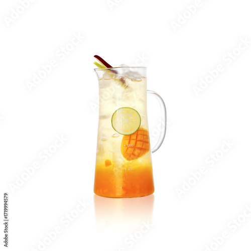 Isolated tropical mango sparkling beverage in clear jug
