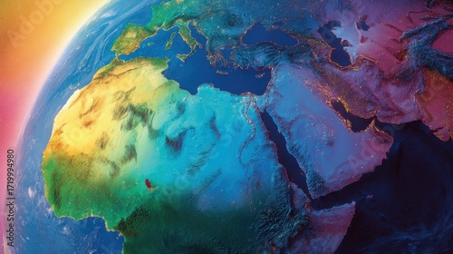 Colorful satellite view of africa and middle east from space