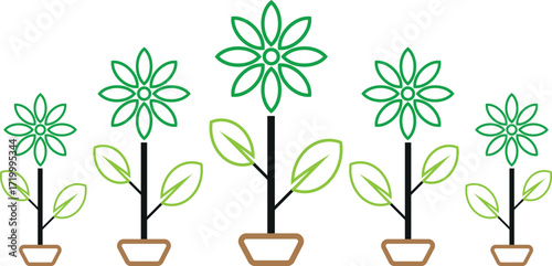 Minimalist Flower Tree Line Vector Silhouettes Collection for Botanical Logo, Nature Icons, Eco Design Projects, and Modern Graphic Illustrations