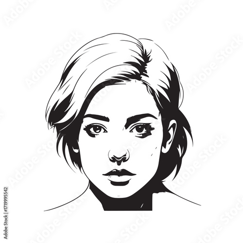 
Black and white line art of a cool woman playing guitar in casual outfit minimalist stylish illustration