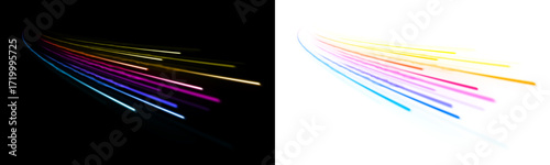 Neon rays twist along a futuristic expressway, flowing in liquid waves of light and dynamic sprays.