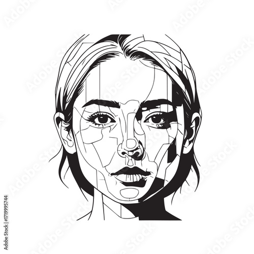 
Black and white line art of a cool woman playing guitar in casual outfit minimalist stylish illustration